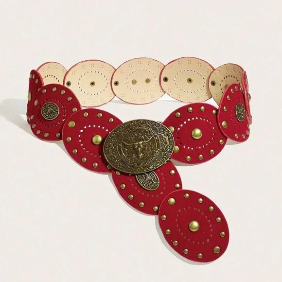 Red Boho Western Women's Western metal detail Belt
